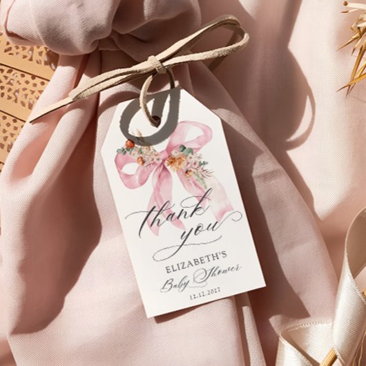 フローラピンクボウエレガントベイビーシャワーありがとう ギフトタグ