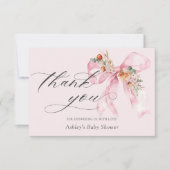 フローラピンクボウエレガントベイビーシャワーありがとう サンキューカード (正面)