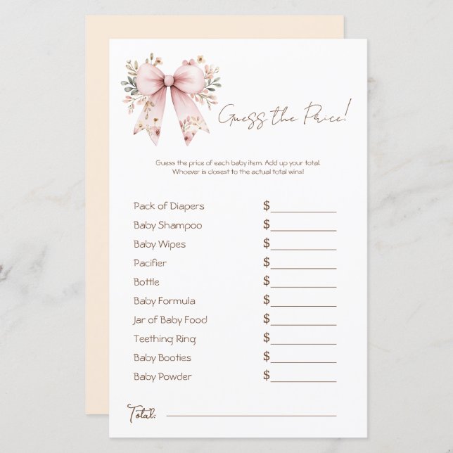 フローラピンクボウガール赤ちゃんシャワー価格推測 (正面/裏面)