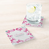 フローラピンクボウコケットスイーツ16誕生日 ガラスコースター (アングル)