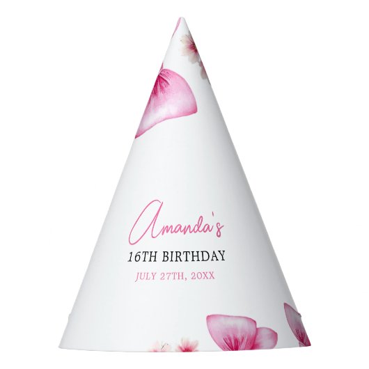 フローラピンクボウコケットスイーツ16誕生日 パーティーハット (正面)