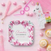 フローラピンクボウコケットスイーツ16誕生日 ペーパープレート (パーティー)
