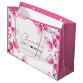 フローラピンクボウコケットスイーツ16誕生日 ラージペーパーバッグ (正面アングル)