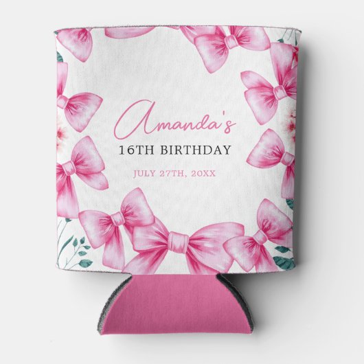 フローラピンクボウコケットスイーツ16誕生日 缶クーラー (正面)