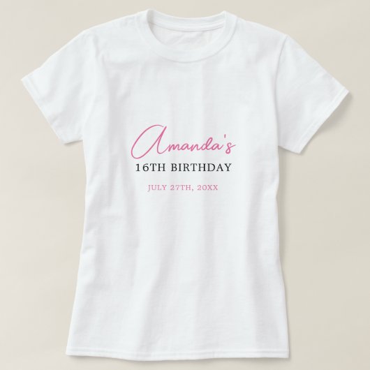 フローラピンクボウコケットスイーツ16誕生日 Tシャツ (デザイン正面)