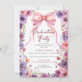 フローラピンクボウコケット写真卒業パーティー 招待状 (正面)