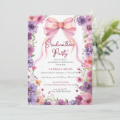 フローラピンクボウコケット写真卒業パーティー 招待状 (スタンド正面)