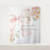 フローラピンクボウコケット赤ちゃんシャワー背景 タペストリー (正面)