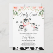 フローラピンクボウズ聖い牛の赤ちゃんシャワー 招待状 (正面)