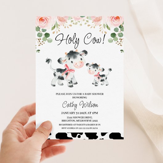 フローラピンクボウズ聖い牛の赤ちゃんシャワー 招待状