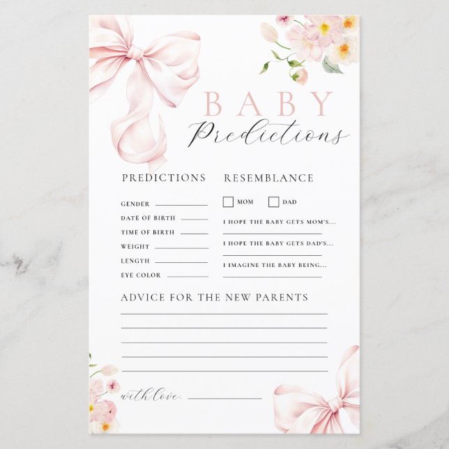 フローラピンクボウベイビーシャワー予測アドバイスゲーム (正面)