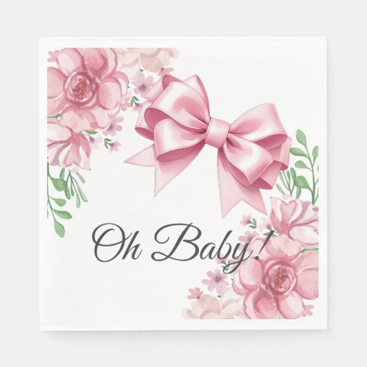 フローラピンクボウベイビーシャワー スタンダードランチョンナプキン (正面)