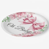 フローラピンクボウベイビーシャワー ペーパープレート (アングル)