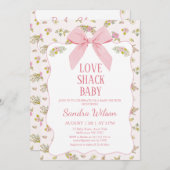 フローラピンクボウラブシャックベビーベビーシャワー 招待状 (正面/裏面)