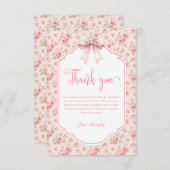 フローラピンクボウ女の子の赤ちゃんシャワー サンキューカード (正面/裏面)