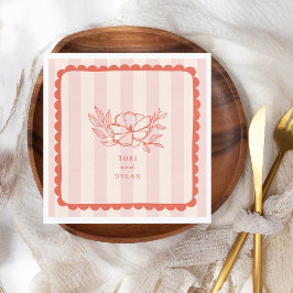 フローラピンクボストライプタニカル結婚 スタンダードランチョンナプキン