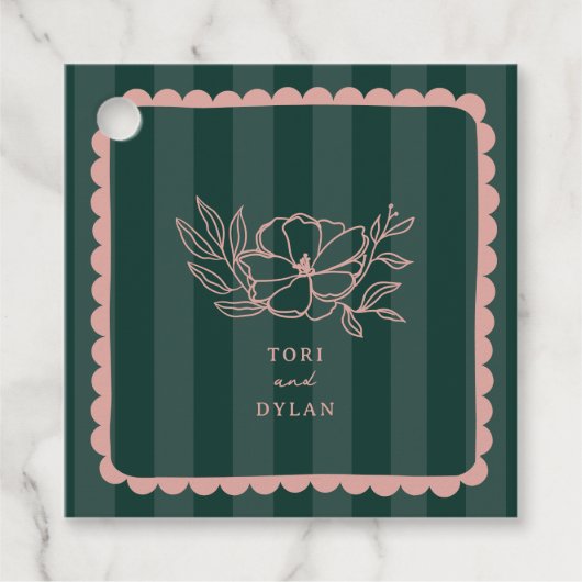 フローラピンクボタニカルグリーンストライプ結婚ズ フェイバータグ (正面)