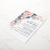 フローラピンクボタニカルブライダルシャワーシルバー 箔招待状 (回転した状態)