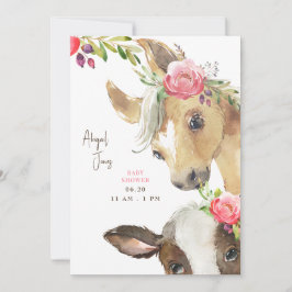 フローラピンクポニーと牛IIベビーシャワー 招待状
