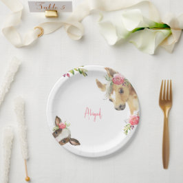 フローラピンクポニー&カウベビーシャワーホワイト ペーパープレート