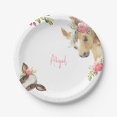 フローラピンクポニー&カウベビーシャワーホワイト ペーパープレート (正面)