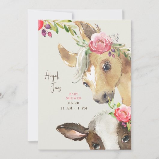 フローラピンクポニー&カウベビーシャワー 招待状 (正面)