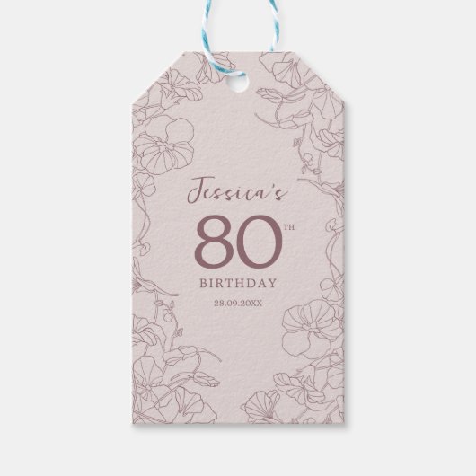 フローラピンクマウヴ誕生日 ギフトタグ (正面)