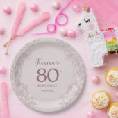 フローラピンクマウヴ誕生日 ペーパープレート (パーティー)