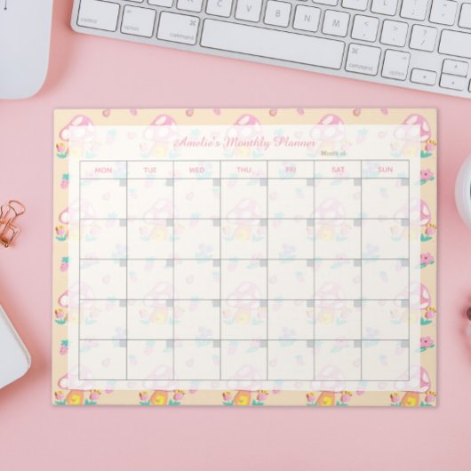 フローラピンクマッシュルームクリームイエロープランナー名 ノートパッド