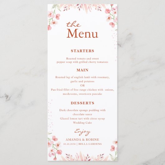 フローラピンクミニマ結婚リストのメニュー メニュー (正面)