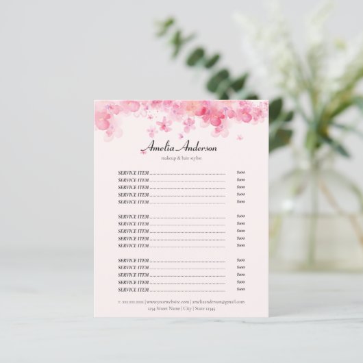 フローラピンクメイクアップ美容師サービス価格表 (スタンド正面)