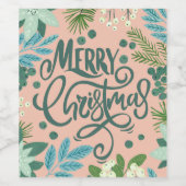 フローラピンクメリークリスマスホリデー ワインラベル (シングルラベル)