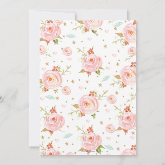 フローラピンクユニコーンベビーシャワー招待状ガール 招待状 (裏面)