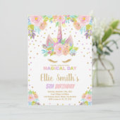 フローラピンクユニコーン誕生日招待状 招待状 (スタンド正面)