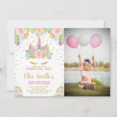 フローラピンクユニコーン誕生日招待状w photo 招待状 (正面)