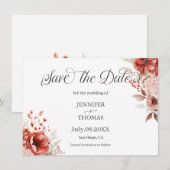 フローラピンクレッドカラーエレガント セーブザデート (正面/裏面)