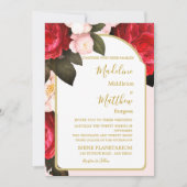 フローラピンクレッド金ゴールドエレガントな結婚式 招待状 (正面)