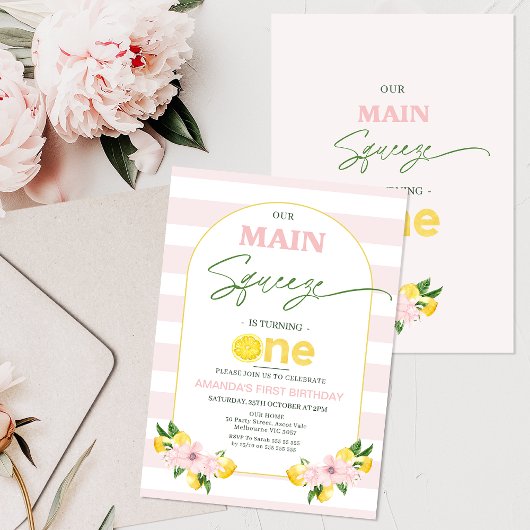 フローラピンクレモンメインスクイーズ1st誕生日 招待状