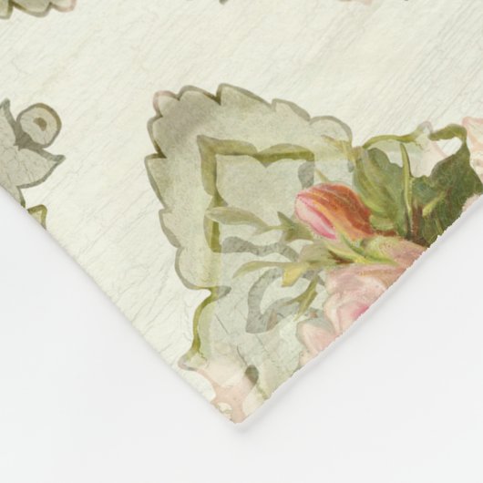 フローラピンクロセスダマスクヴィンテージウェルモダンカム フリースブランケット (角)