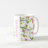 フローラピンクローズつる植物ネイビエレガントー コーヒーマグカップ (正面右)