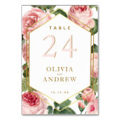 フローラピンクローズと金ゴールドダイヤモンドフレーム結婚ズ テーブルナンバー (裏面)