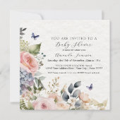 フローラピンクローズコテージガーデンブーケベビーガール 招待状 (正面)