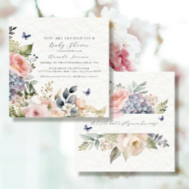 フローラピンクローズコテージガーデンブーケベビーガール 招待状