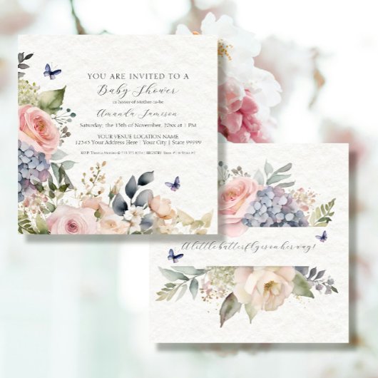 フローラピンクローズコテージガーデンブーケベビーガール 招待状