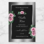 フローラピンクローズシルバーと黒の商品ラベル フードラベル (シングルラベル)