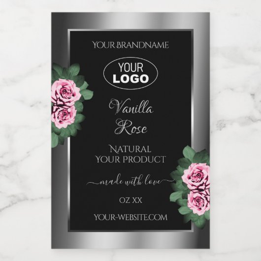 フローラピンクローズシルバーブラック製品ラベルのロゴ フードラベル (シングルラベル)