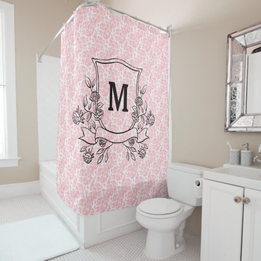 フローラピンクローズパターンモノグラム シャワーカーテン (インサイチュ)