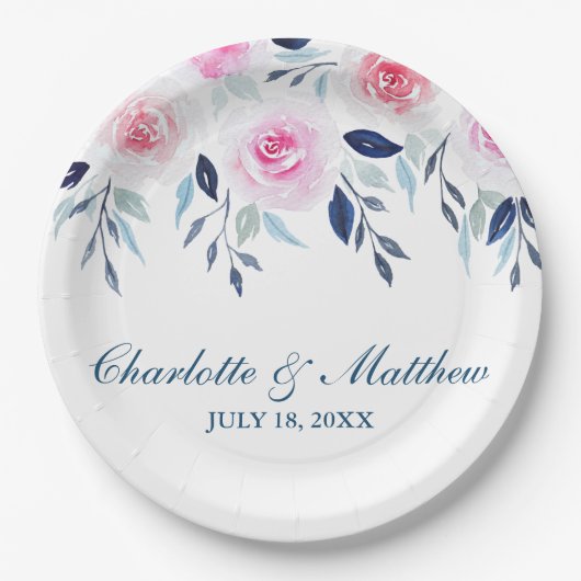 フローラピンクローズフローラウォーター結婚カラー ペーパープレート (正面)