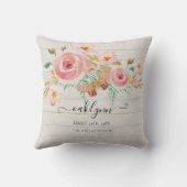 フローラピンクローズベビーガール誕生統計ホワイトウッド クッション (裏面)