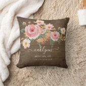 フローラピンクローズベビーガール誕生統計素朴ウッド クッション (ブランケット)